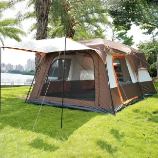 Toby’s New 6-8 Person Double Layer Outdoor Camping Tent, A Bedroom And A Living Room, Family Cabin (Brown)