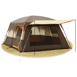 Toby’s New 8-12 Person Double Layer Outdoor Camping Tent, A Bedroom And A Living Room, Family Cabin (Brown)