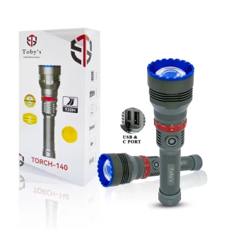 Toby's Torch-140 Rechargeable LED Flashlight with Great Lumen Bright Powerful Torch Light - High Strength Aluminum Alloy - Long Lasting Battery Life