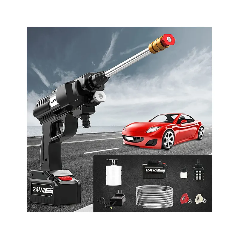 24V Cordless Portable Washer, Electric High Pressure Cleaner Machine, 200W 30Bar Lithium Handheld Car Cleaning Device With Foam Generator Nozzle Water Pump