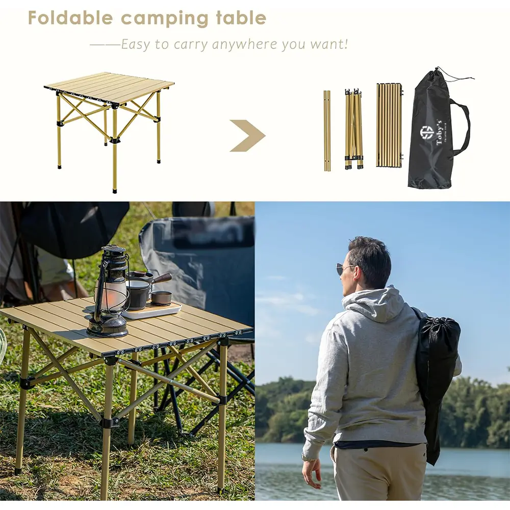 Tobys Portable Camping Table Lightweight Folding Camping Table with Carry Bag Ultralight Outdoor Folding Table Picnic Hiking Fishing Beach Khaki - Image 6