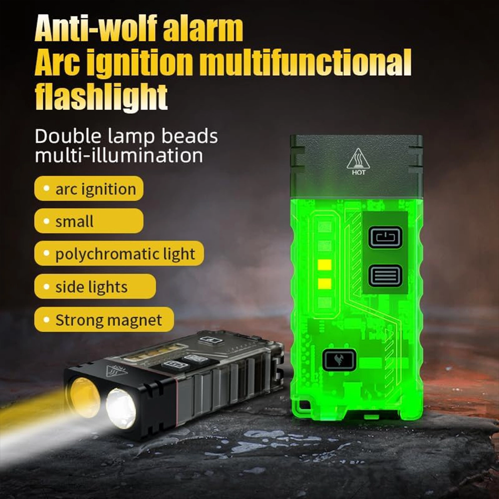 TOBY'S Mini LED pocket flashlight 13 light modes With double arc ignition COB Side Light Fluorescent effect USB-C charging UV light 110 DB emergency Beep - Image 7