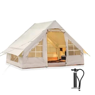 Toby's Inflatable Tent 01 Camping Tent with Pump, 4-6 Person Glamping Tents, Easy Setup 4 Season Waterproof Windproof Outdoor Oxford Tent, Luxury Cabin Tent with Mesh Windows & Doors