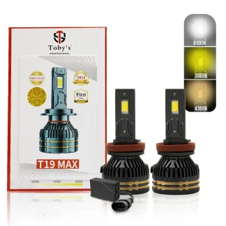 Toby's New T19 Max LED H11 Headlight 65Watts Bulbs 3 Color Changing Light (6000K Diamond White, 3000K Golden Yellow, 4300K Warm White) for High Beam, Low Beam, or Fog Light