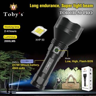 Toby's New Torch50 Pro Multi-Functional USB Rechargeable Aluminum Alloy Safety Emergency 21700 Power LED Flashlight