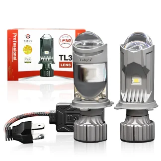 Tobys New TL3 H4 Led Headlight Bulbs with Mini Projector Lens, High/Low beam DC12V 6500K white light