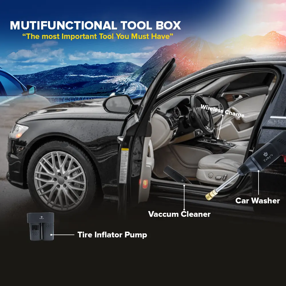 Toby's Cordless Strong DC12V Handheld Wet And Dry Portable Car Wash Vacuum Cleaner With Tire Inflator - Image 3